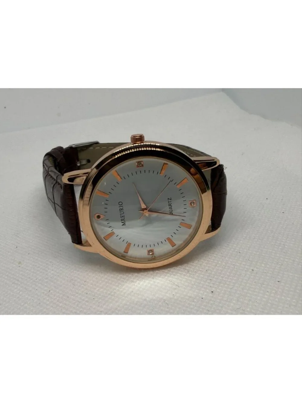 Mreurio Men's Round Analog Watch Rose Gold-Tone Case Brown Leather Band